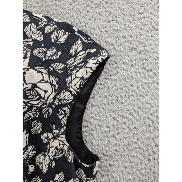 Talbots Dress Womens 4 Roses Boho Floral Black White Cotton Stretch Pockets - Picture 11 of 16